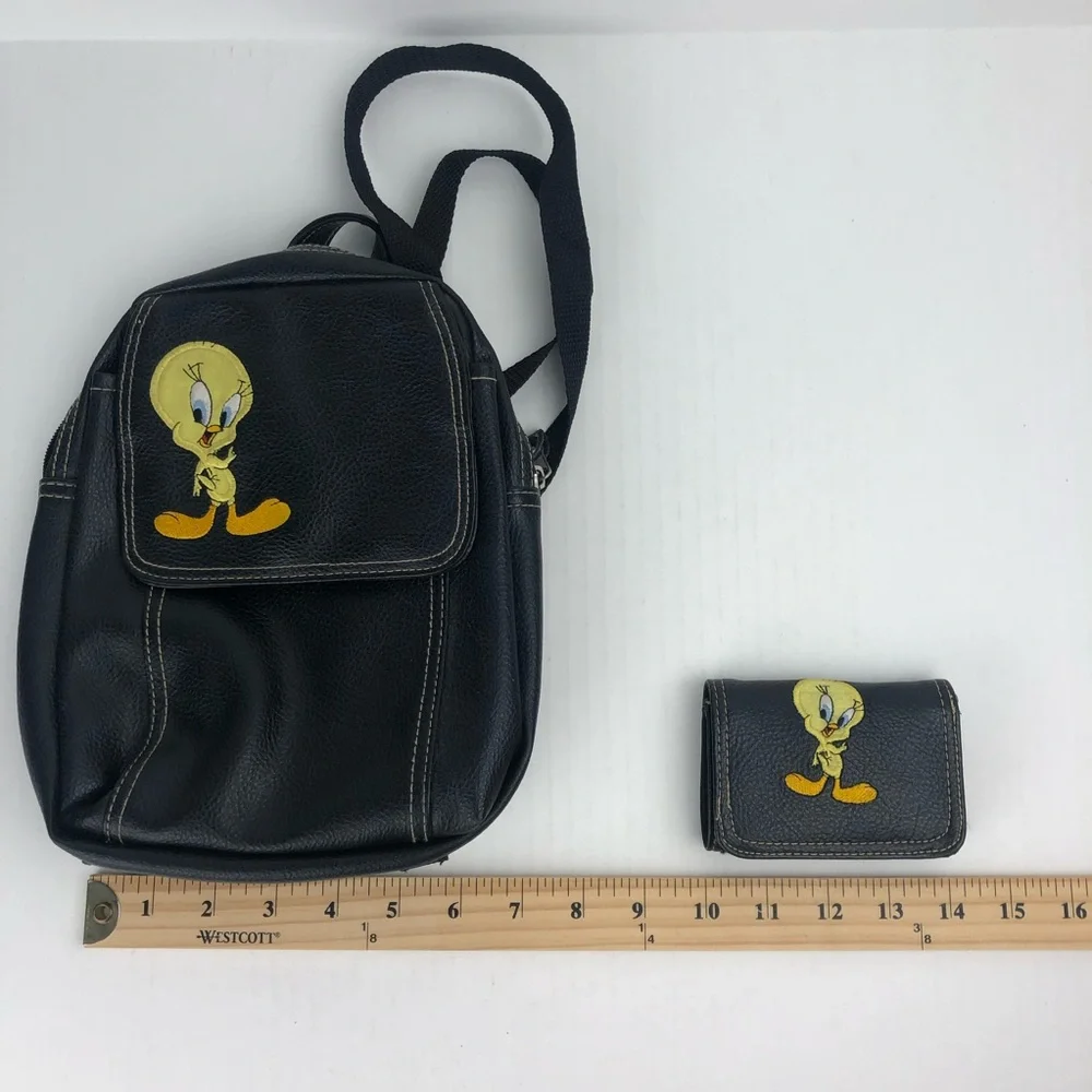 Warner Bros. Tweety Black Backpack and Wallet Set with Yellow Accents